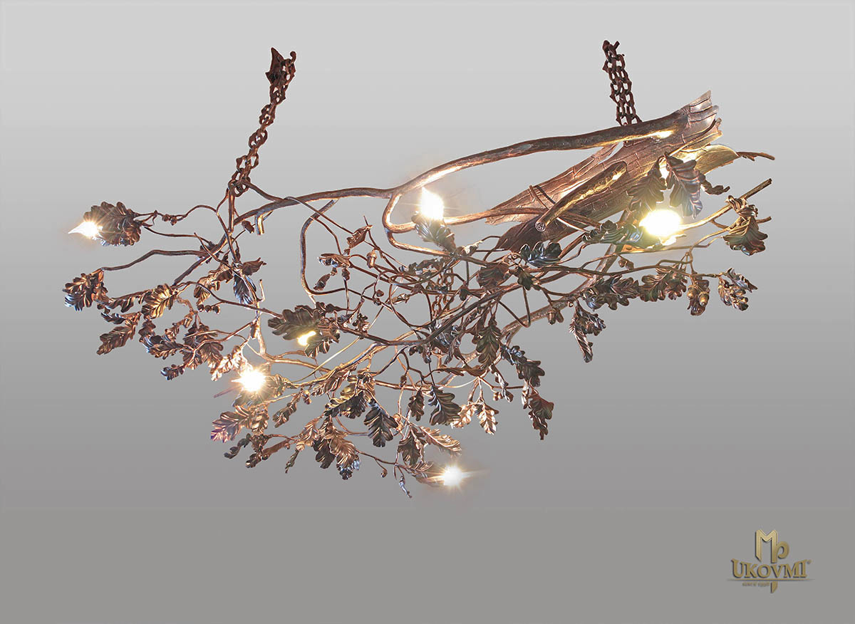 Závesné svietidlo – kovaný luster DUB - umelecké ručne kované svietidlo